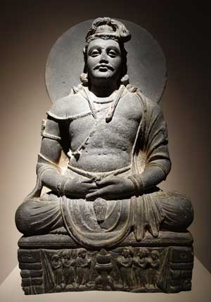 KoepplerOnline WikiCommons Seated Maitreya the Future Buddha India 2nd 3rd century AD schist Chazen Museum of Art DSC01615